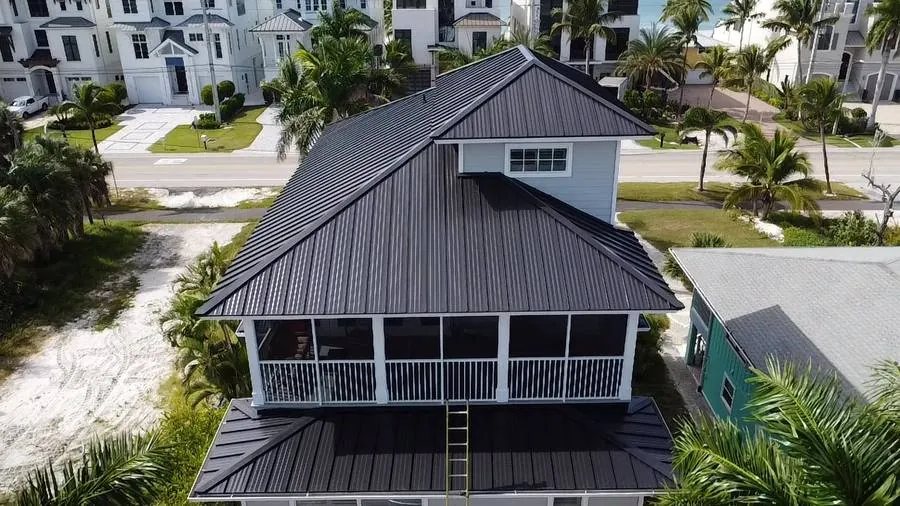 Hurricane-rated standing seam metal roof on a Fort Myers Beach, FL home by Coastline Construction