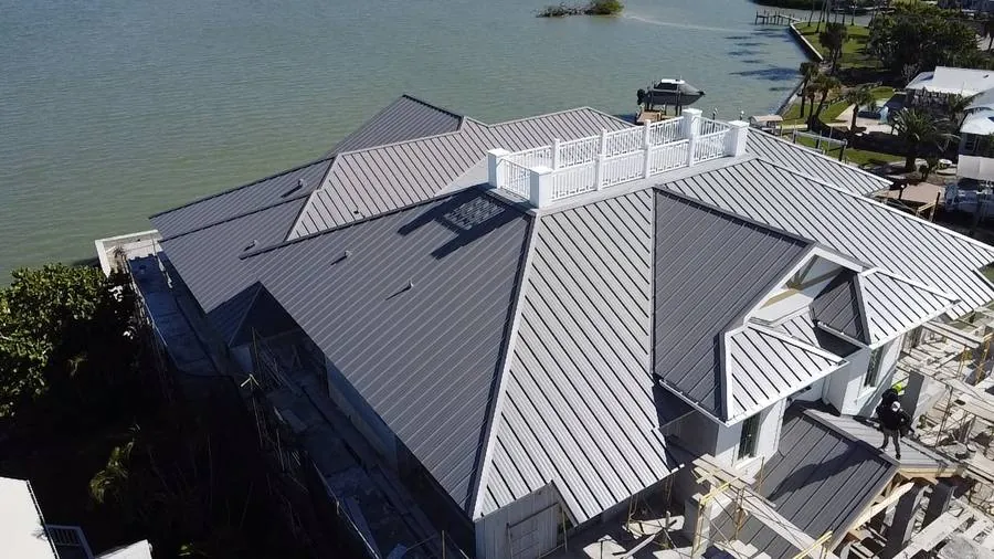 Standing seam metal roof on a new construction home by Coastline Construction in Southwest Florida