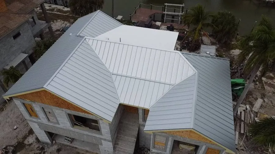 White standing seam metal roof new build Southwest Florida