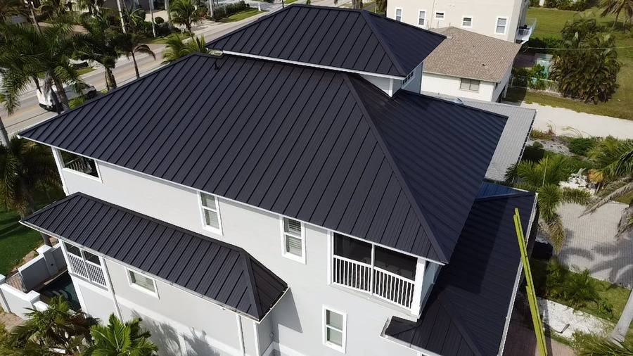 Black metal roof aerial