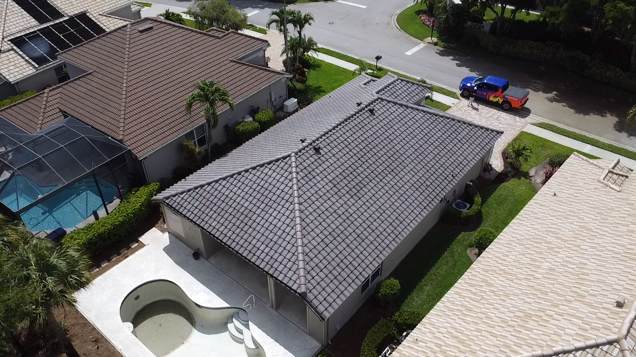 Tile roof replacement Southwest Florida drone view
