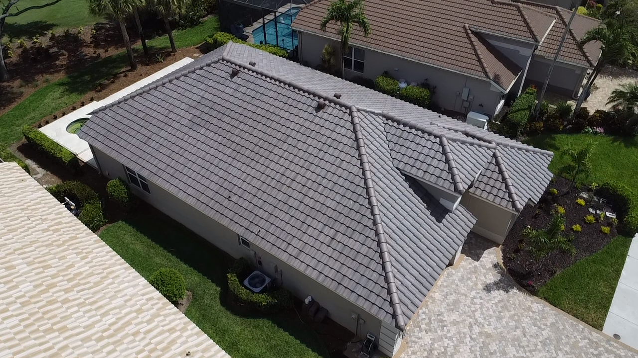 Drone aerial tile reroof Cape Coral FL Coastline Construction Services
